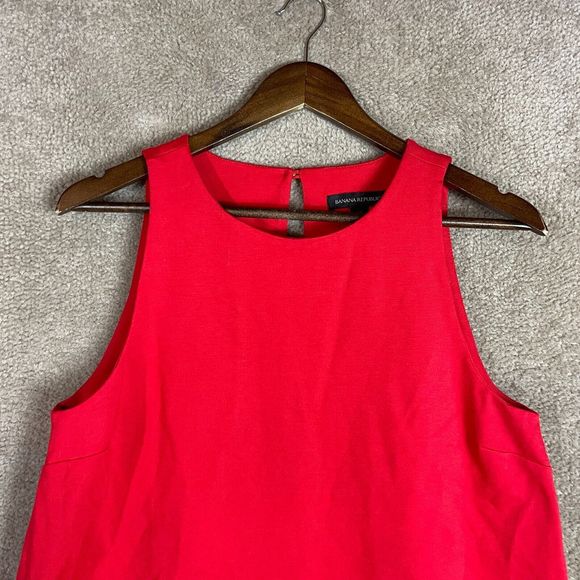 Banana Republic Mini Dress Petite Size 12P Red Sleeveless Ponte Knit Ruffle Hem - Picture 4 of 12